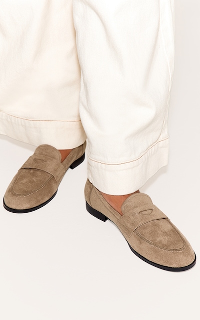 Mushroom Faux Suede Round Toe Loafers