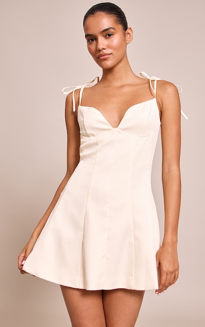 Cream Woven Shoulder Tie Strap Mini Shift Dress
