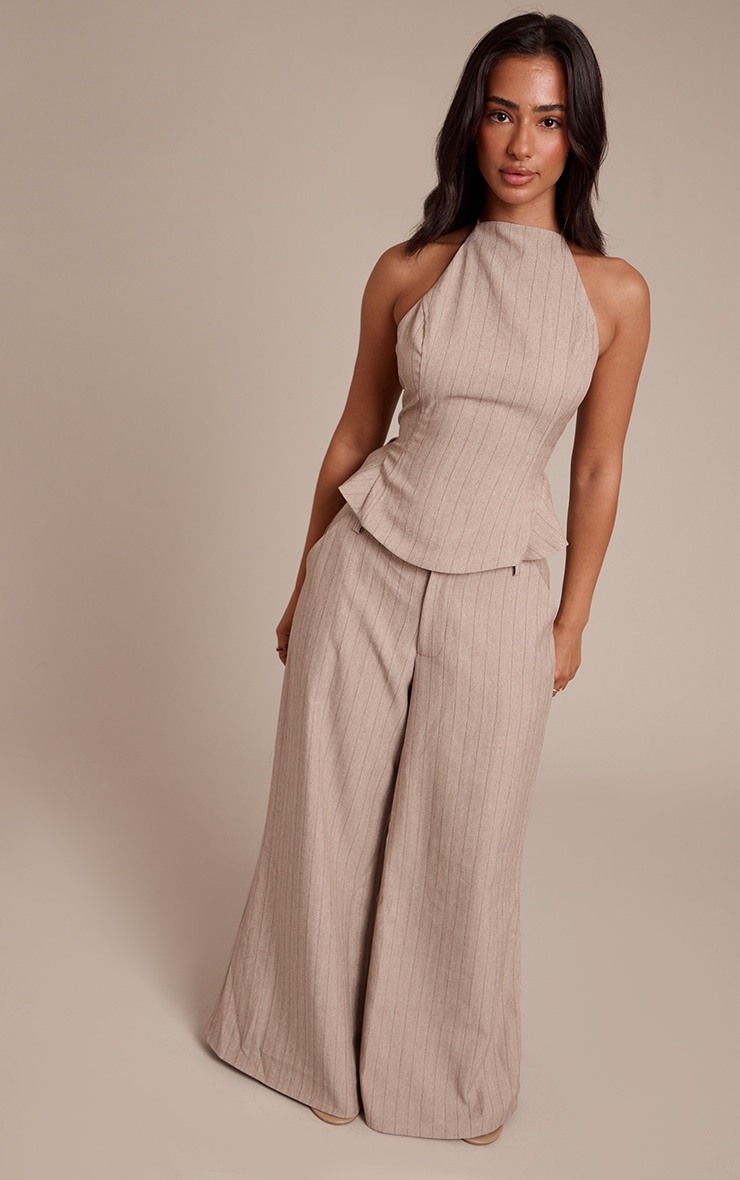 Petite Beige Pinstripe Halterneck Top image 3