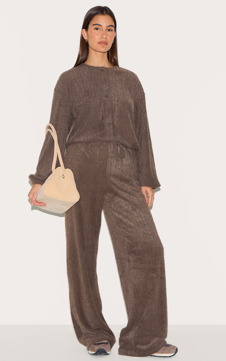 Brown Textured Button Up Long Sleeve Cardigan image 3