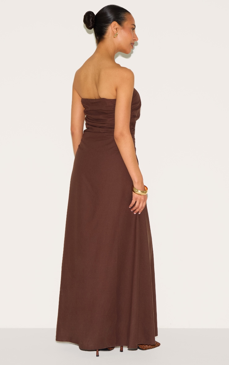 Petite Chocolate Linen Look Bandeau Maxi Dress image 2