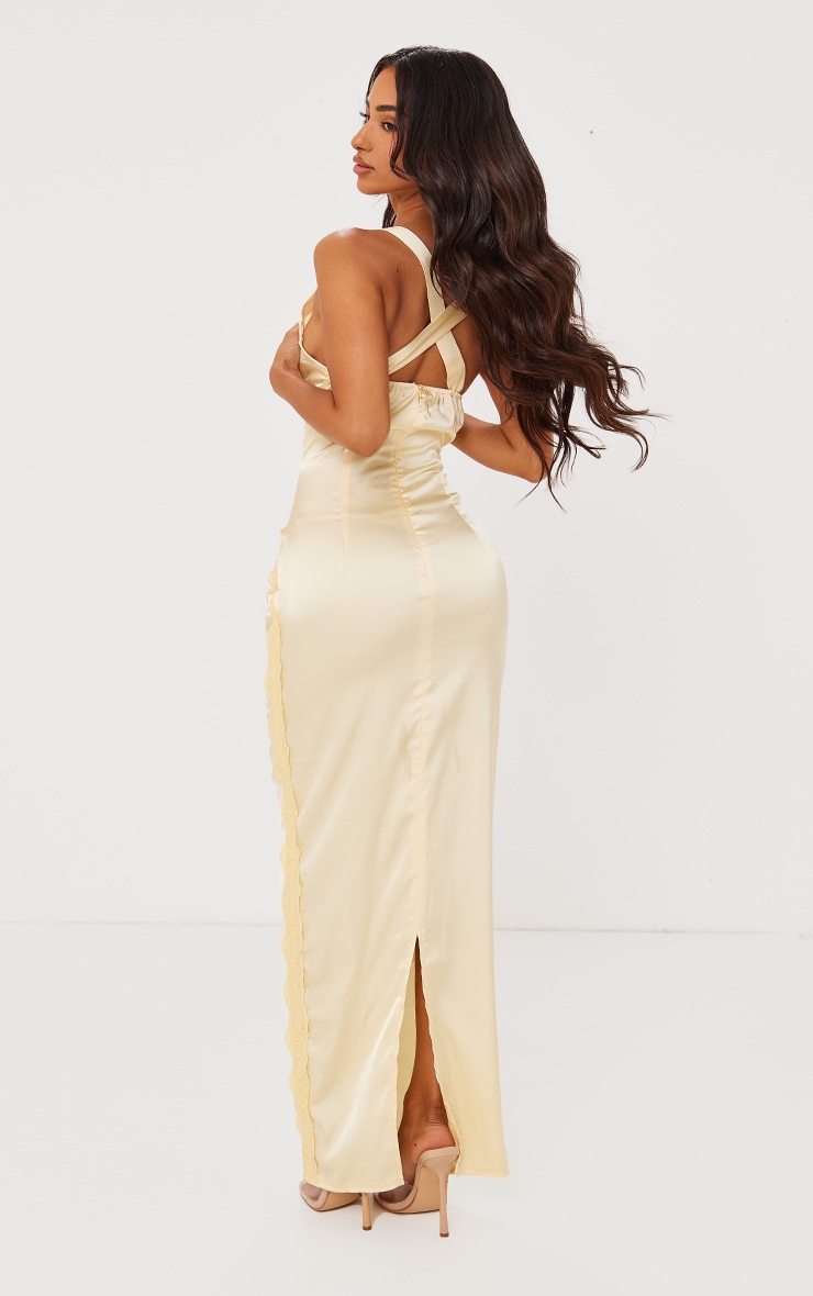 Petite Lemon Satin Maxi Dress With Lace Detail image 2