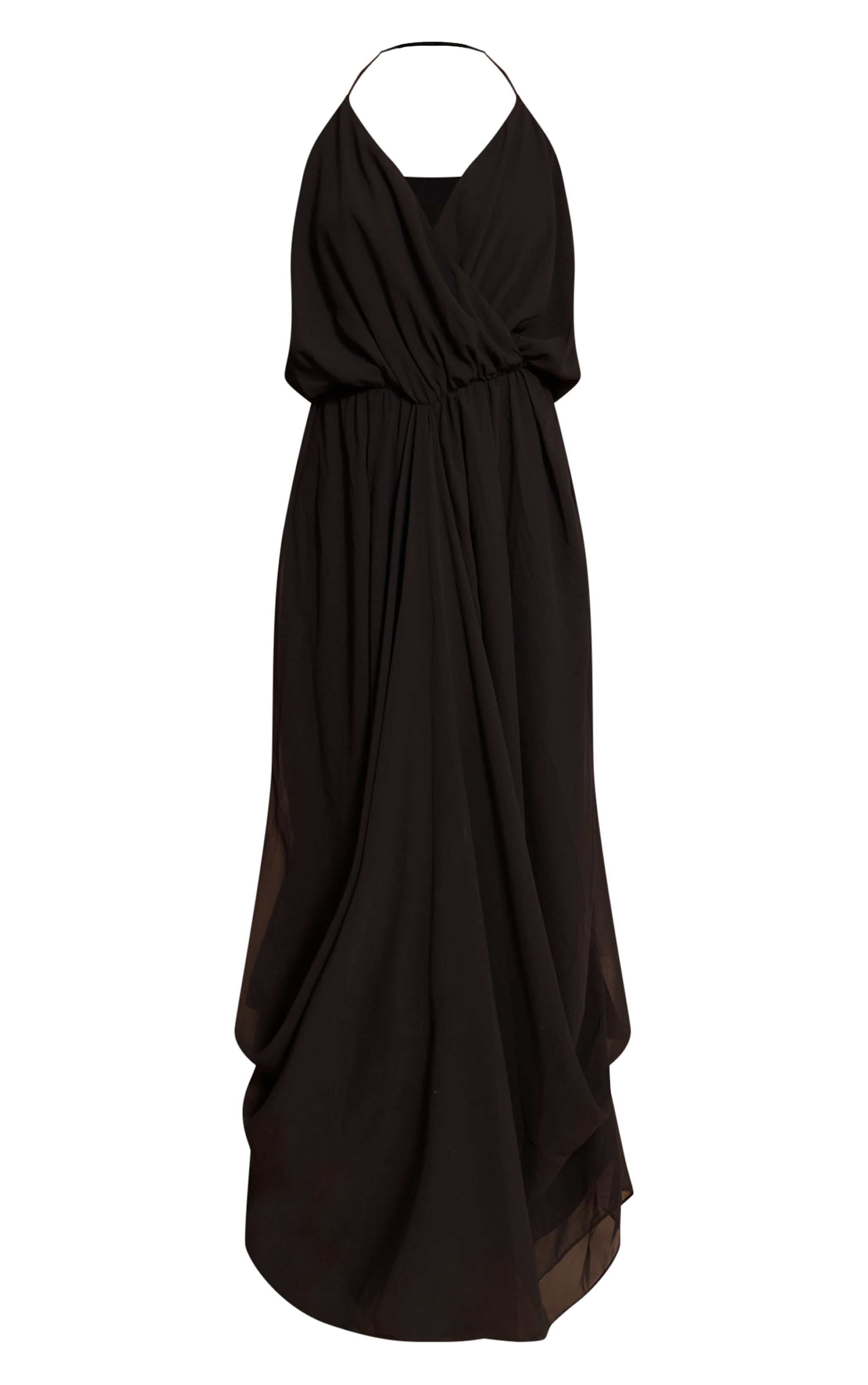 Tall Black Chiffon Drape V Neck Shift Maxi Dress image 5