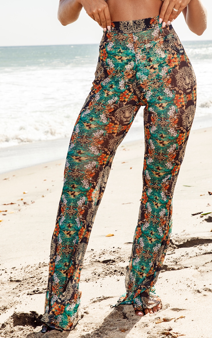 Tropical Leopard Mesh Beach Flare Swimwear PrettyLittleThing