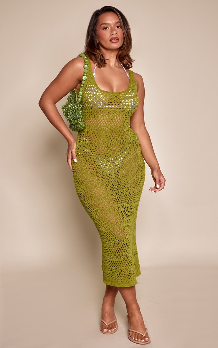 Shape Olive Scoop Back Knitted Maxi Dress