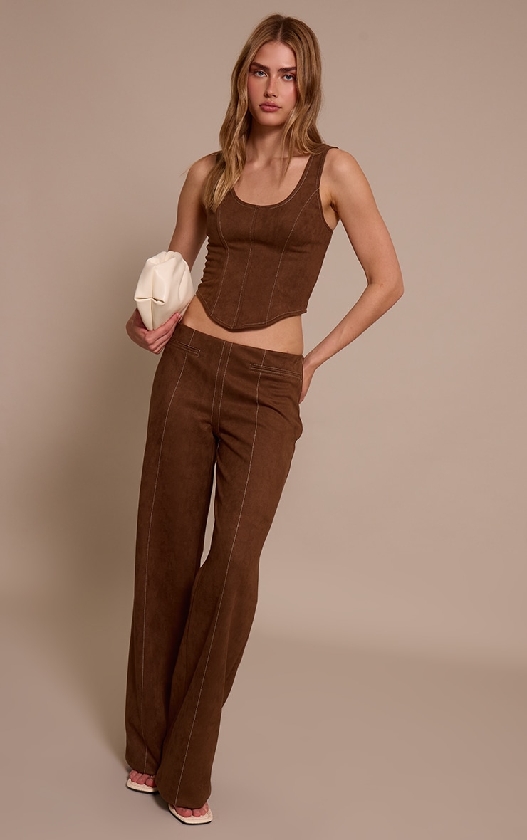 Chocolate Suede Contrast Stitch Straight Leg Pant  image 1
