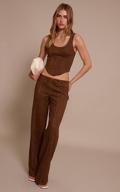Chocolate Suede Contrast Stitch Straight Leg Pant