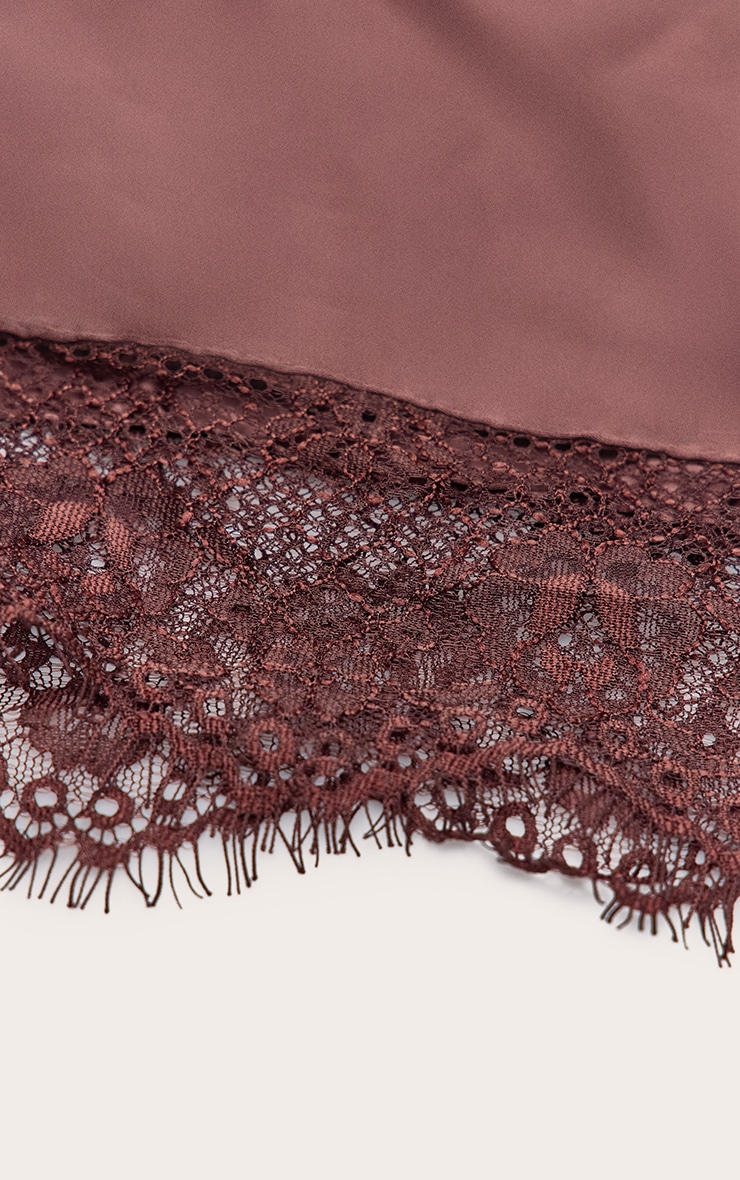 Chocolate Satin Lace Trim Scarf image 3