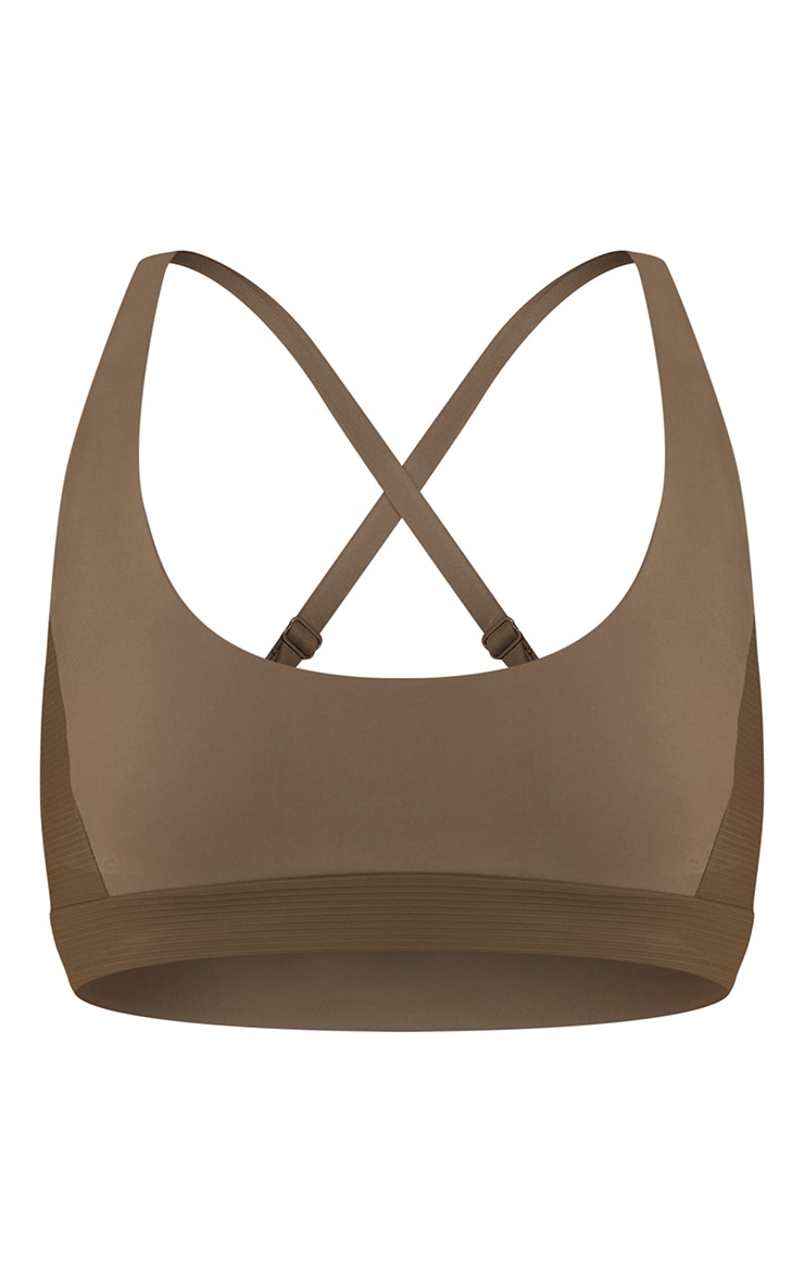 Olive Sculpt Rib Panel Strappy Sports Bra image 5