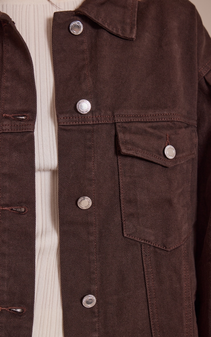Veste oversize en jean chocolat foncé à manches cocon image 4