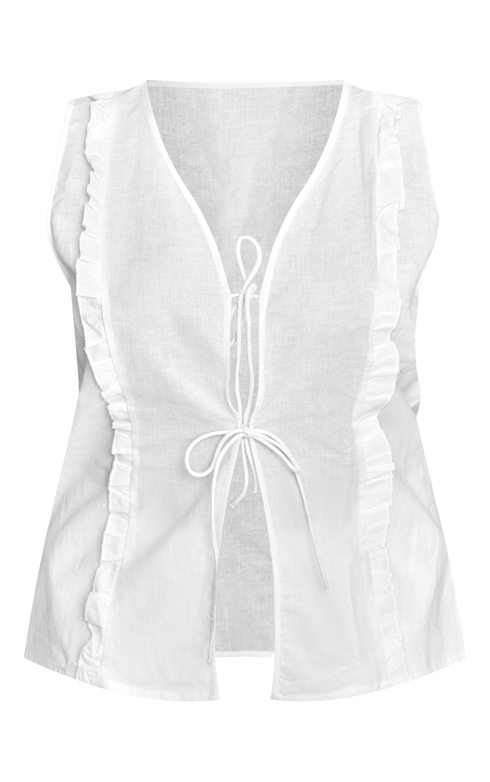 Plus White Sleeveless Tie Front Top image 5