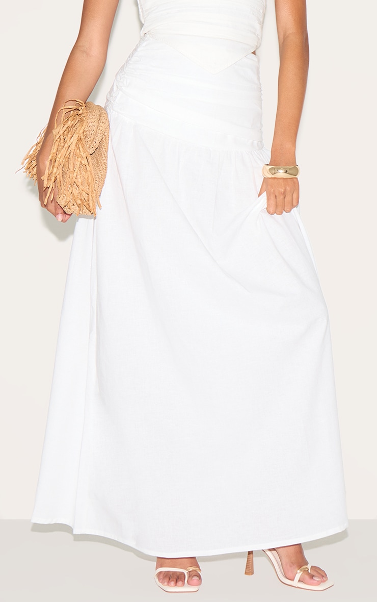 White Cotton Ruched Waist Maxi Skirt image 1