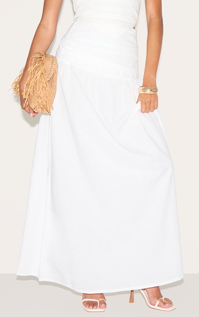 Jupe longue en coton blanc à taille froncée