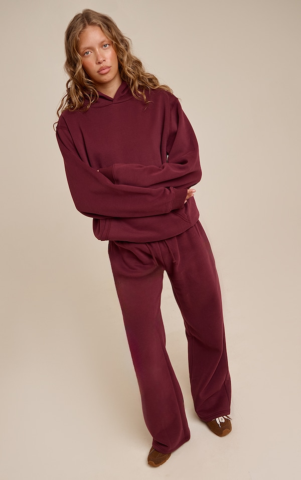 Jogging droit en coton polaire rouge vin