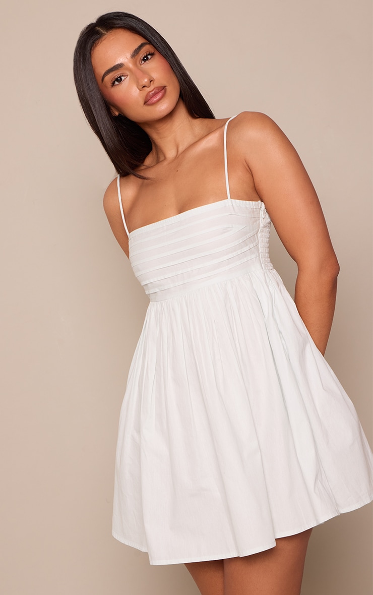 Petite Baby Blue Linen Look Strappy Mini Dress