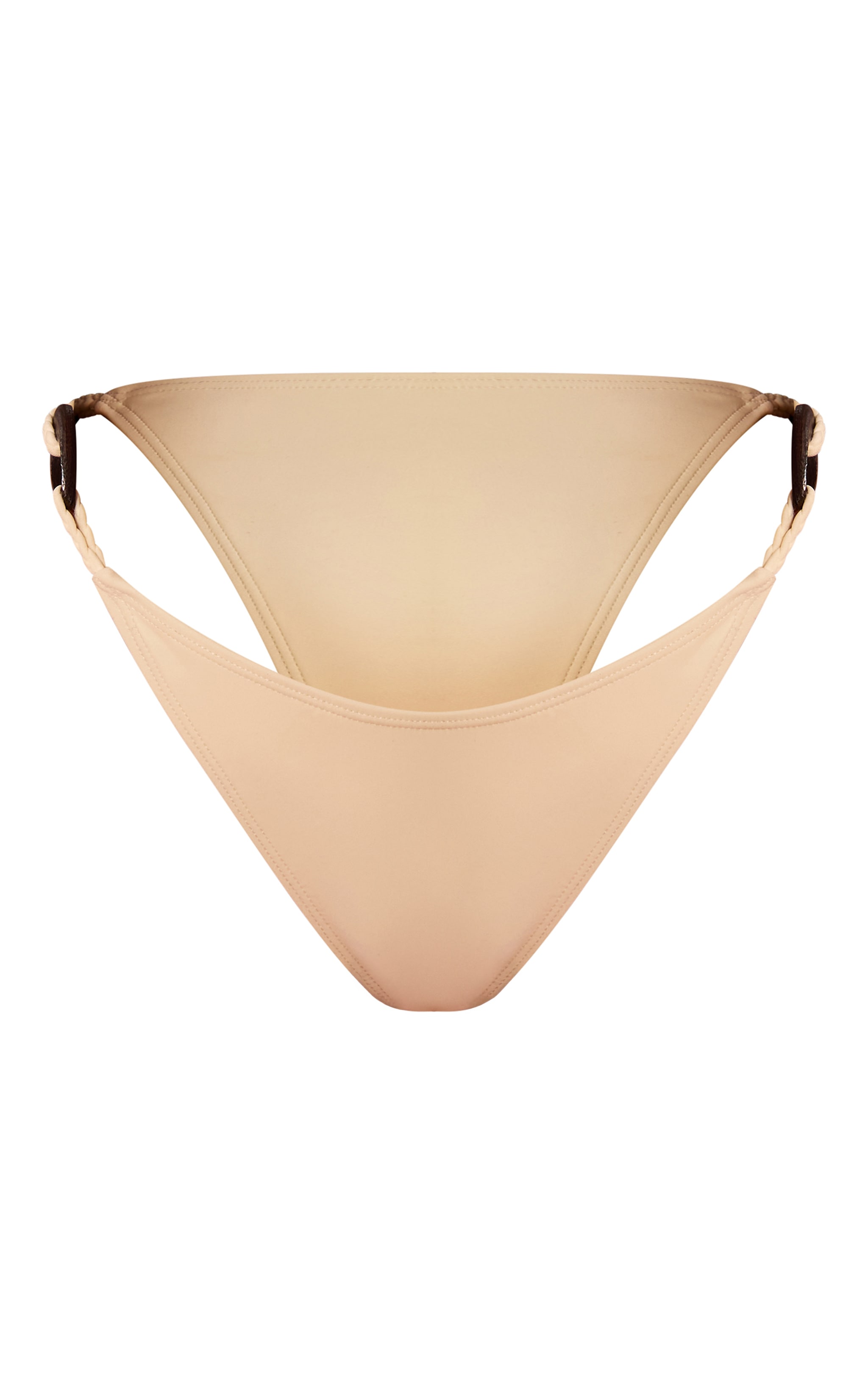 Cream Plaited Wood Ring Detail Tanga Bikini Bottoms image 5