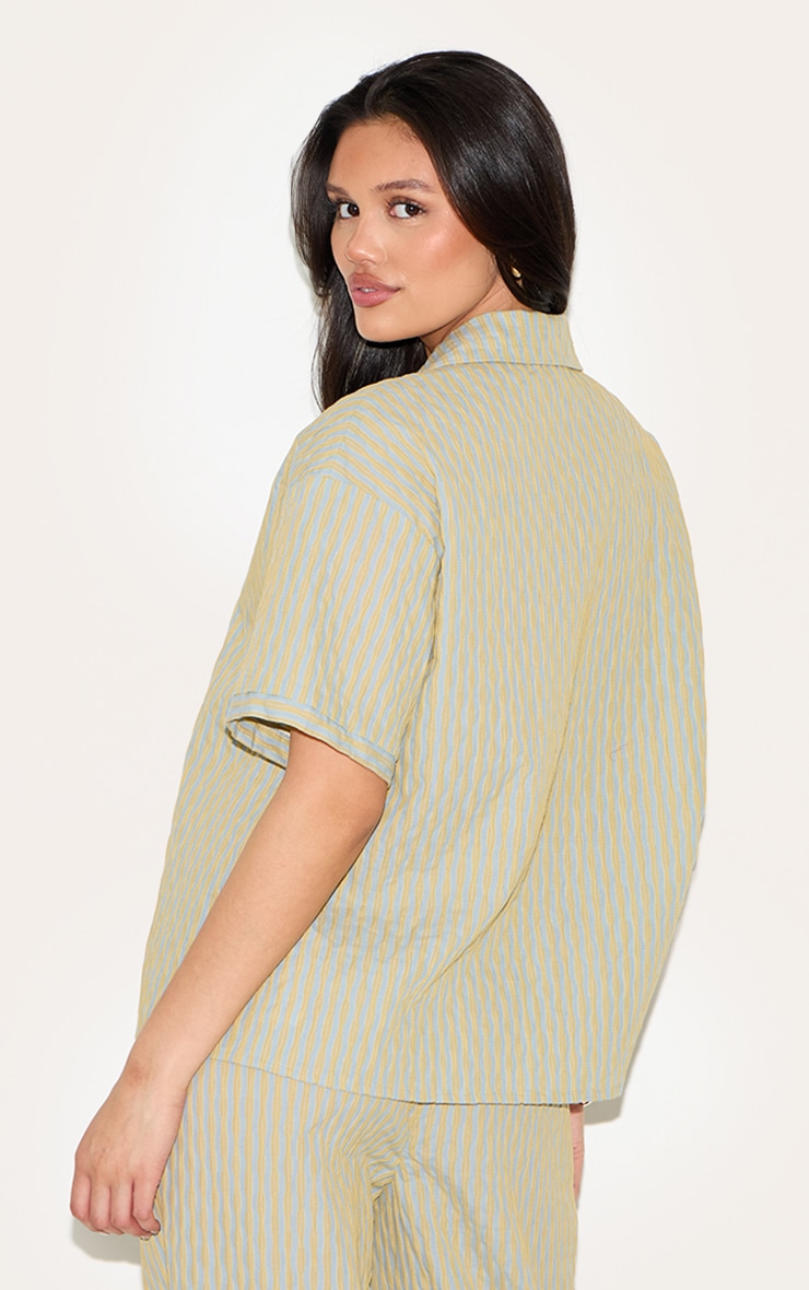 Green Striped Textured Short Sleeve Shirt image 2