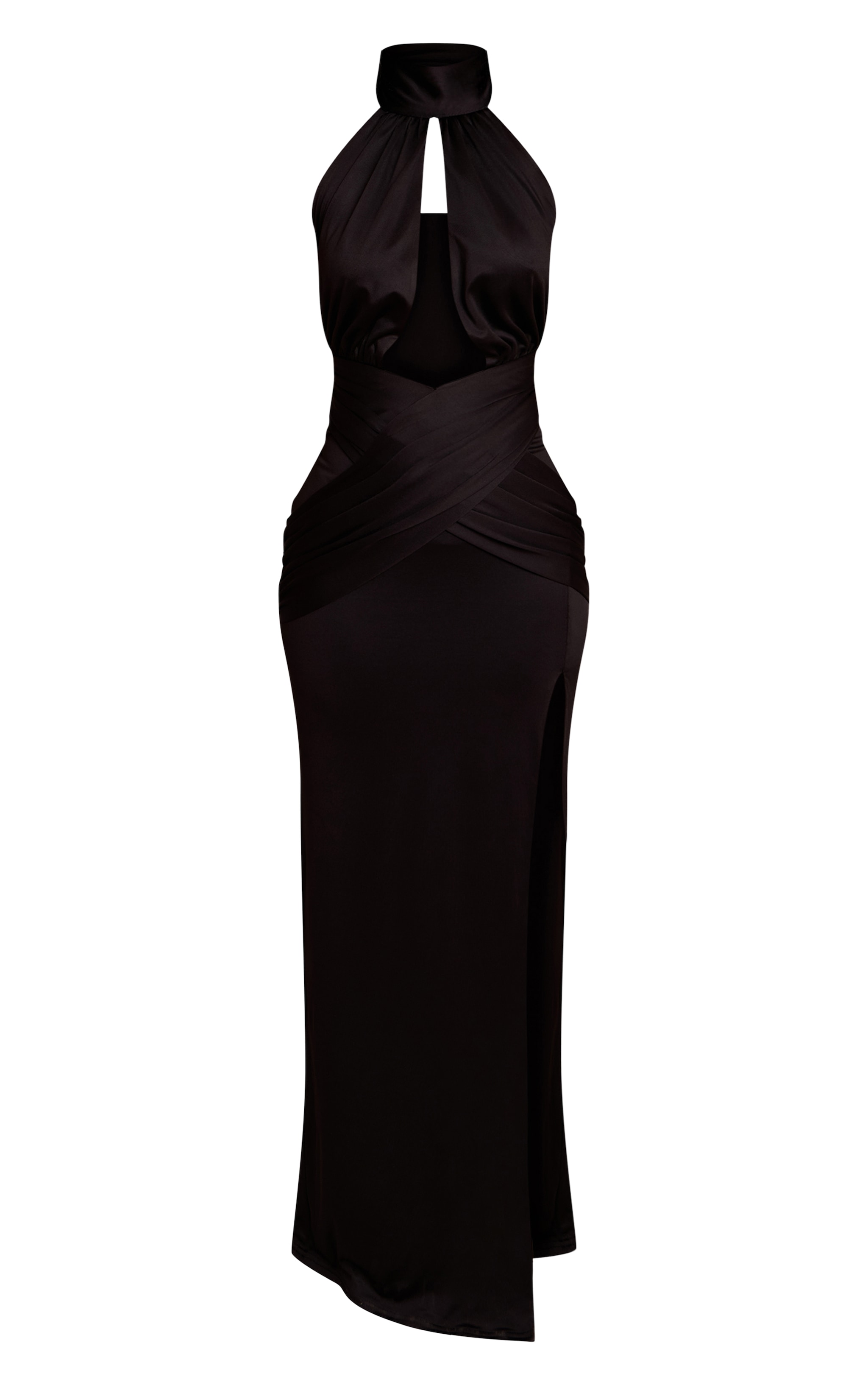 Petite Robe longue moulante noire découpée à dos nu et parties superposées image 5