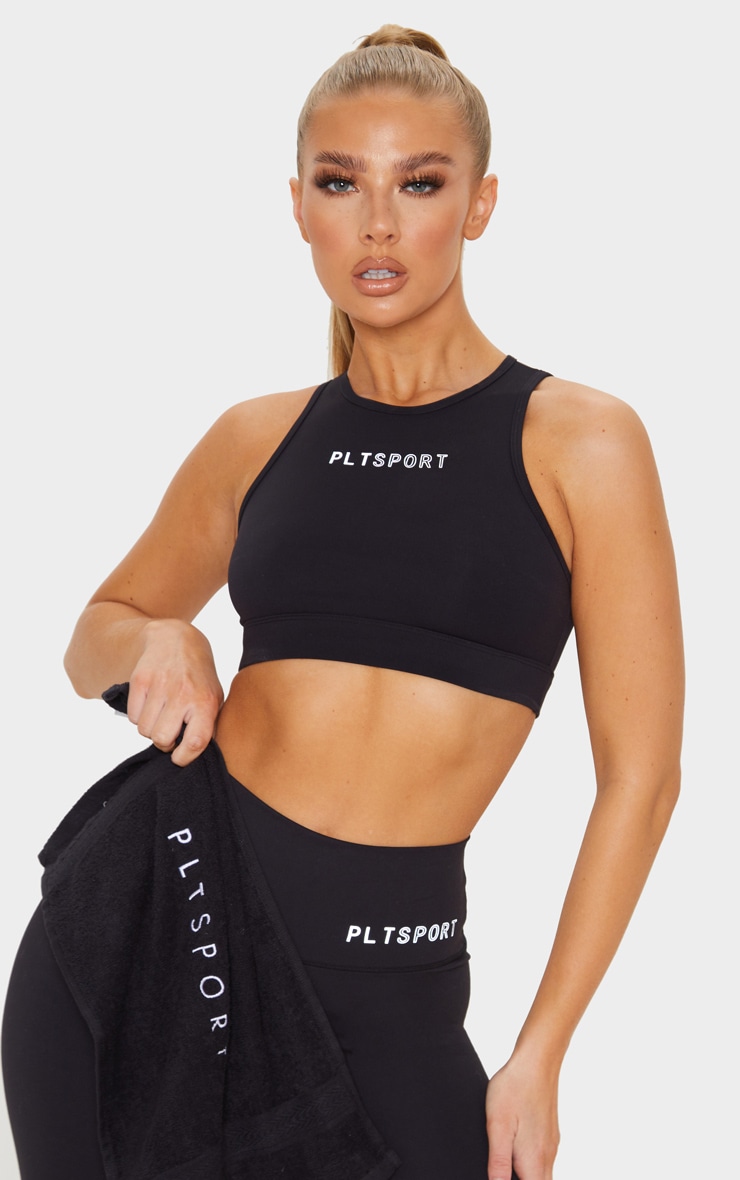 PRETTYLITTLETHING - Top de sport noir à dos nageur Sculpt Lux