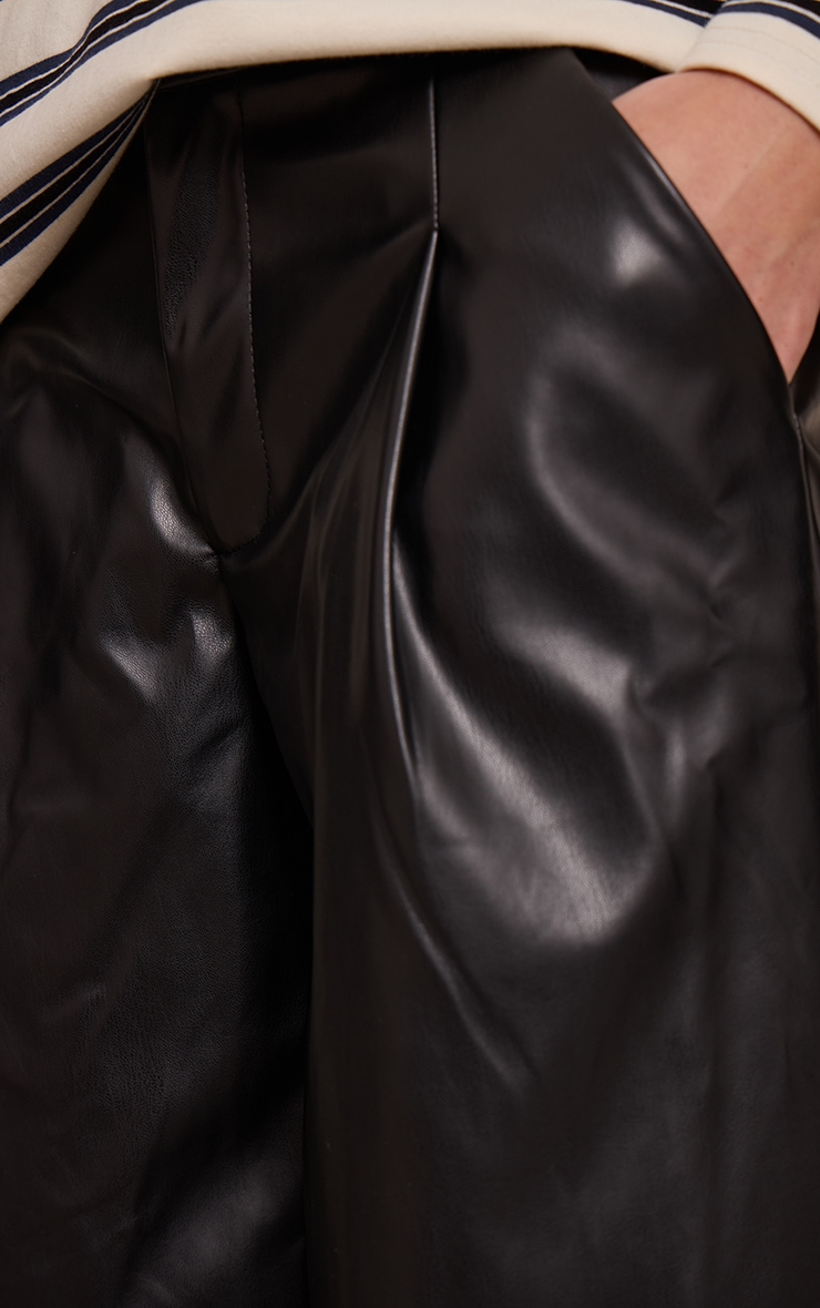 Black Pleated Faux Leather Pants image 4