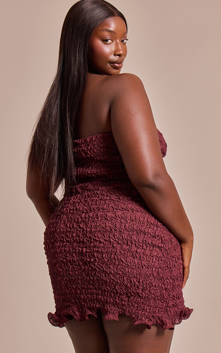 Plus Dark Red Crinkle Textured Jersey Bandeau Bodycon Dress image 2