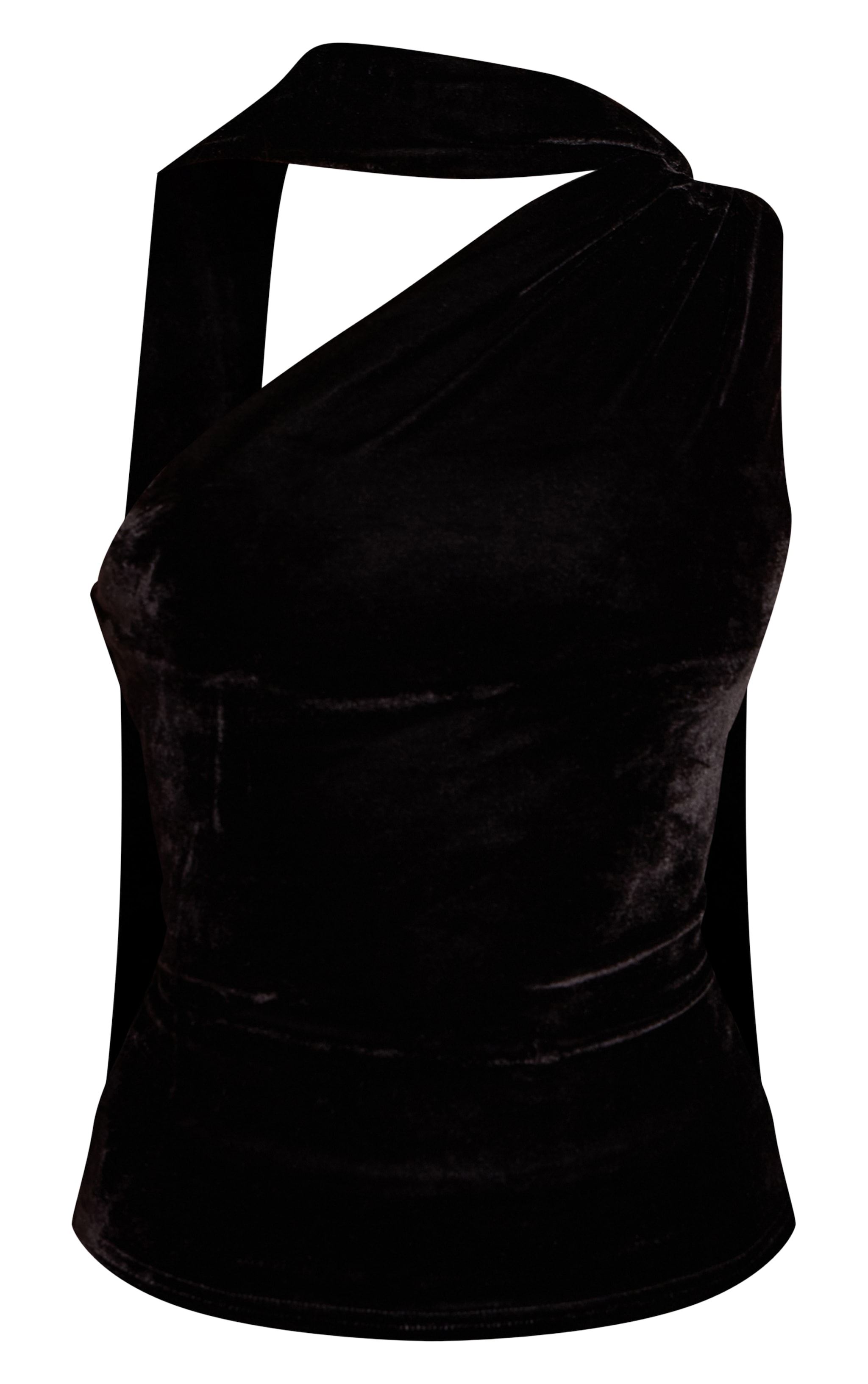 Top en velours noir à détail foulard asymétrique image 5