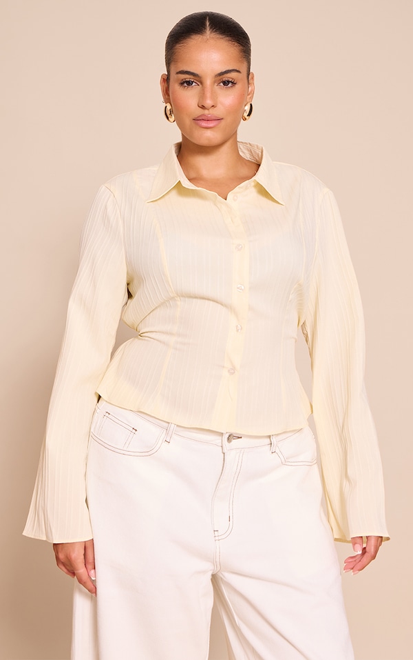 Plus Cream Textured Satin Tie Back Shirt