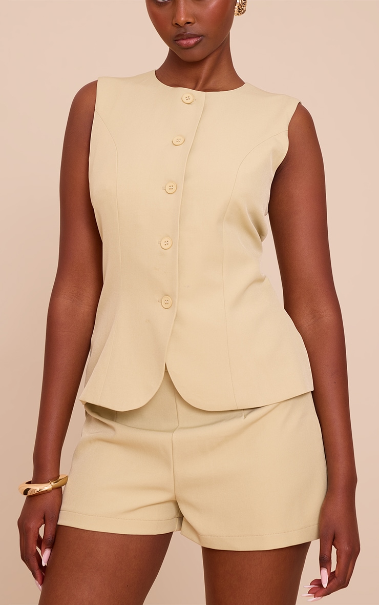 Pale Lime Woven Button Down Overlay Romper image 4