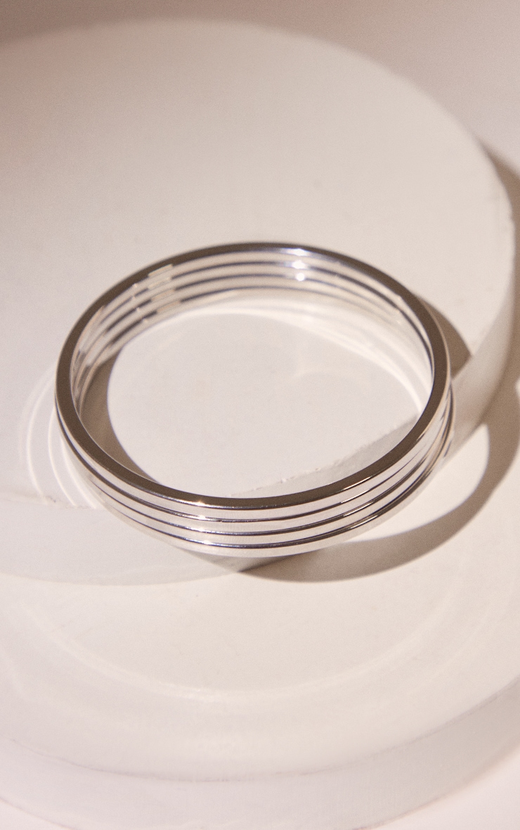 Silver Heavy Simple Bangle 4 Piece Set image 2