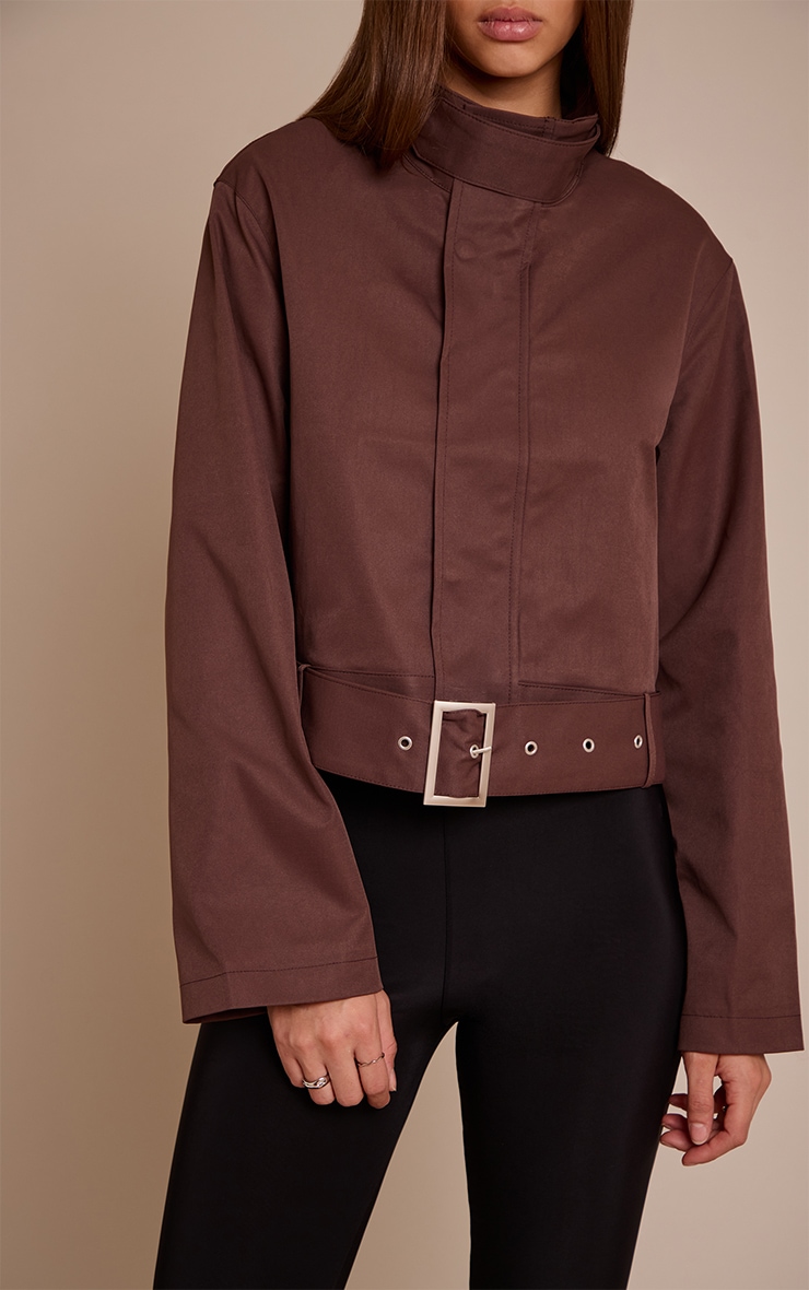 Veste de motard courte chocolat à ceinture image 4