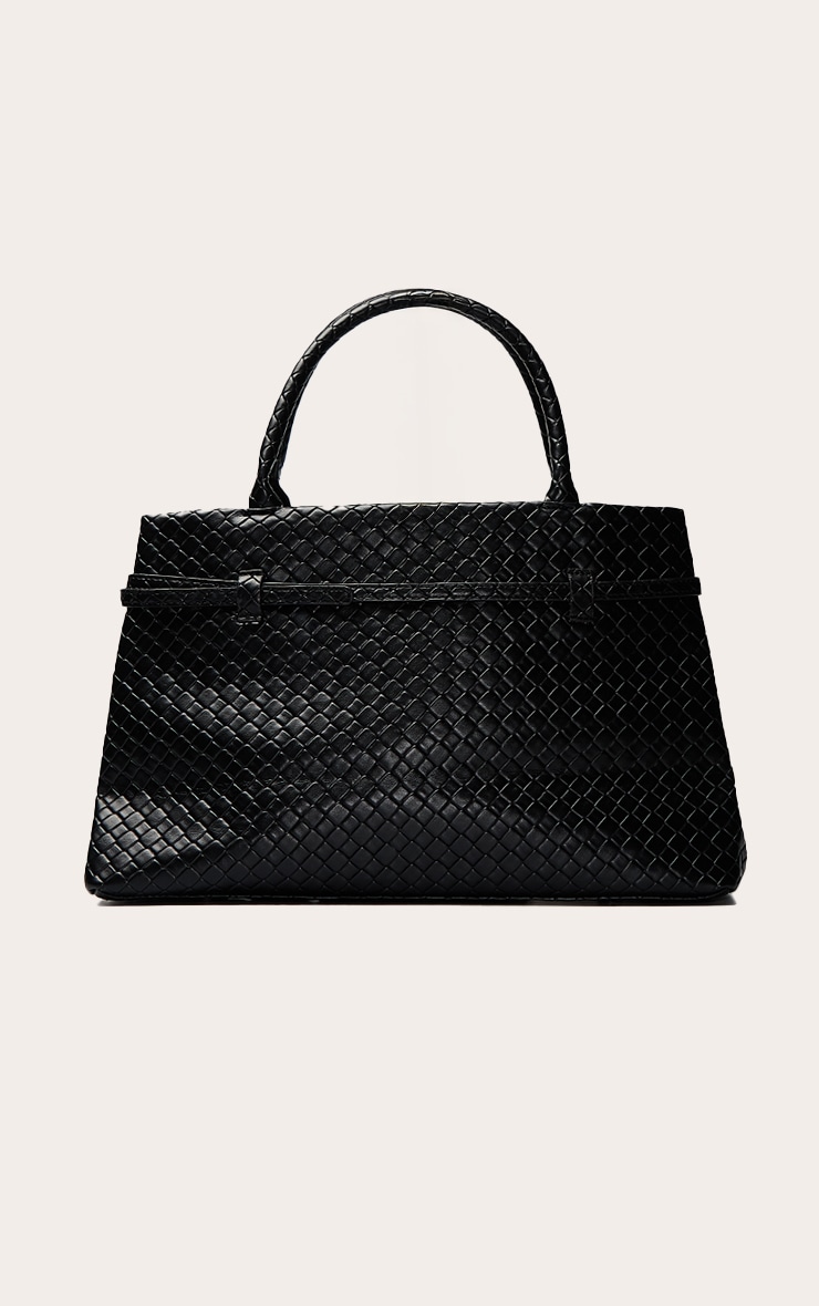 Black PU Weave Belt Detail Hand Bag image 4