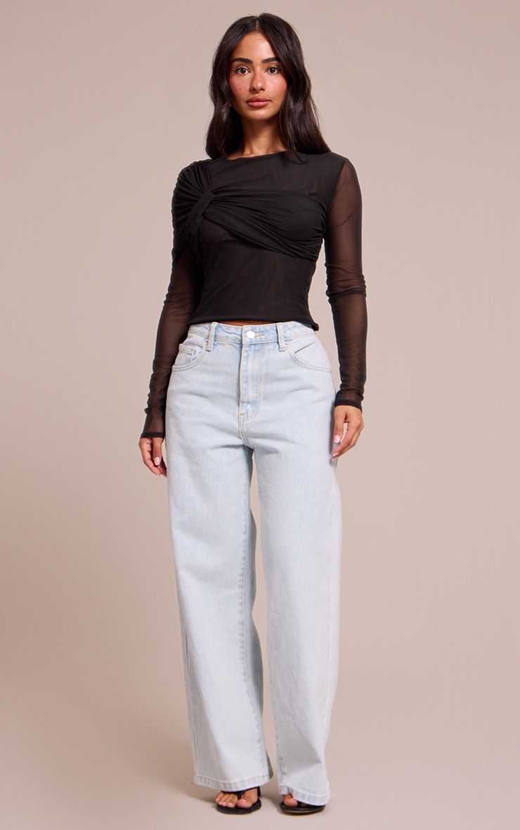 Petite Black Twist Front Detail Long Sleeve Top image 3