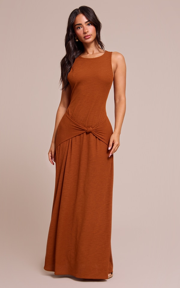 Petite Rust Tie Front Sheer Maxi Dress