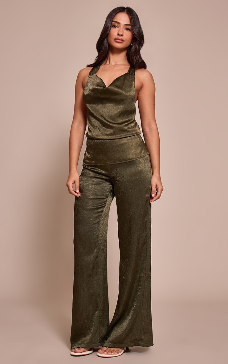 Petite Khaki Textured Halterneck Tie Long Top image 3