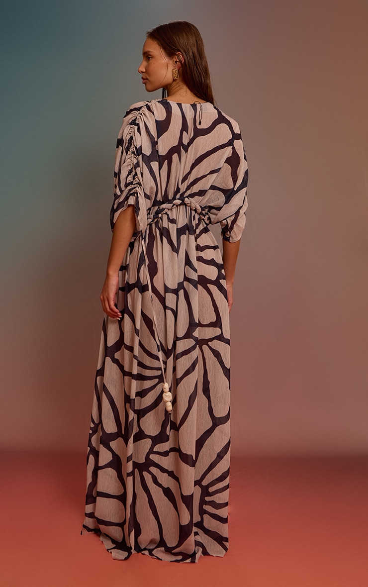 White Giraffe Print Textured Chiffon Twist Boho Beach Dress image 2