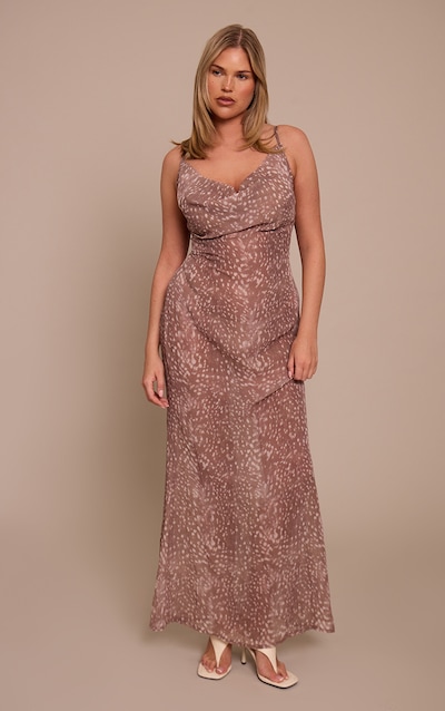 Shape Brown Deer Print Strappy Cowl Neck Maxi Dress
