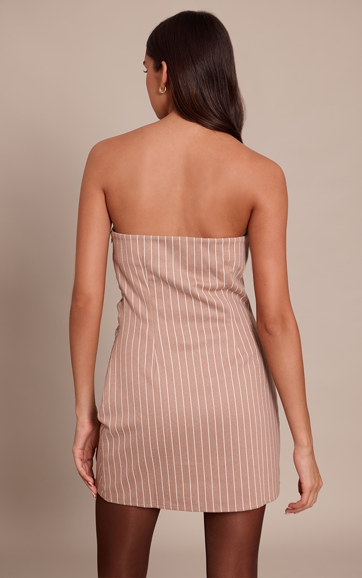 Robe bustier moulante brossée taupe à fines rayures image 2