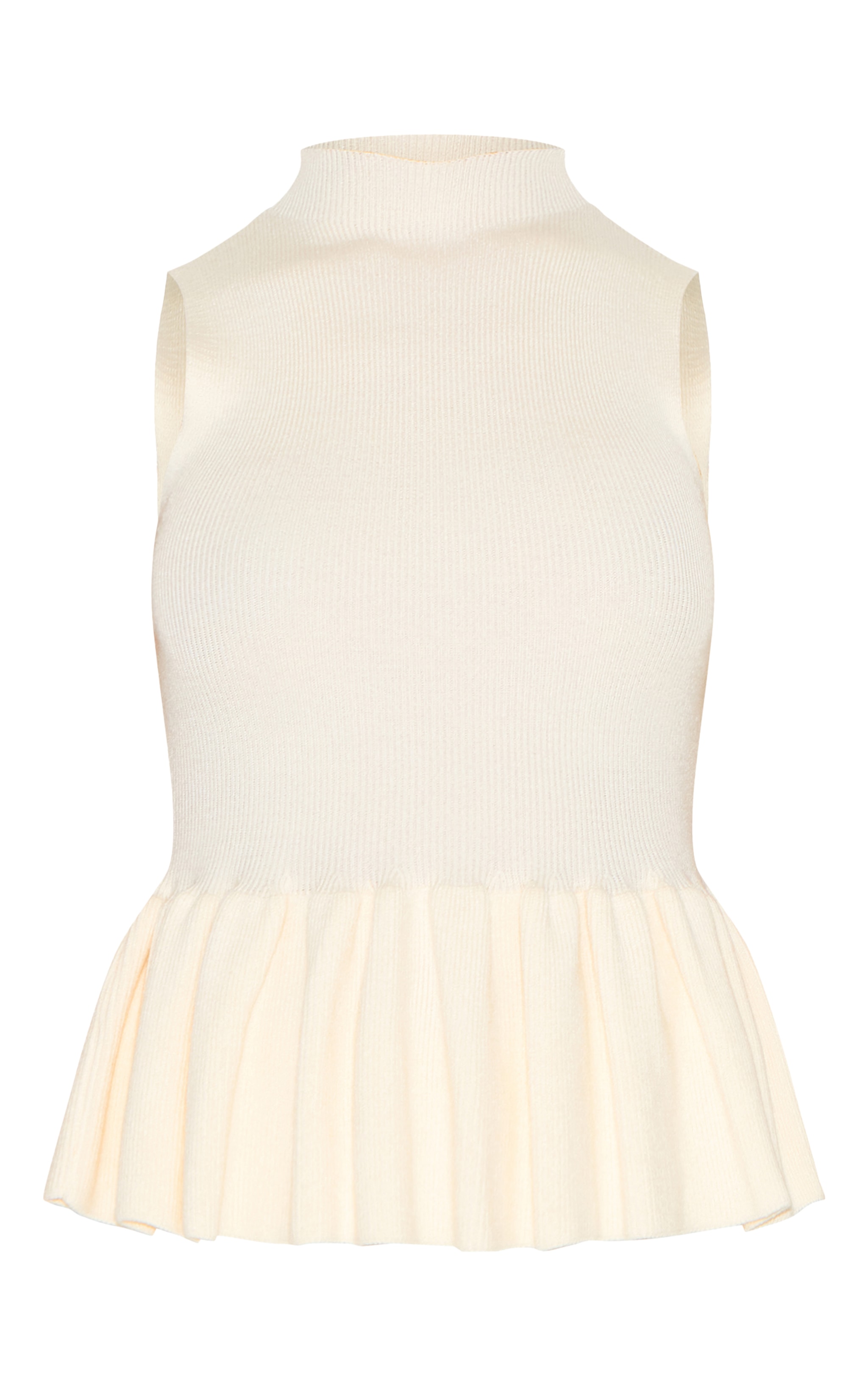 Petite Cream Knitted High Neck Peplum Hem Long Top image 5