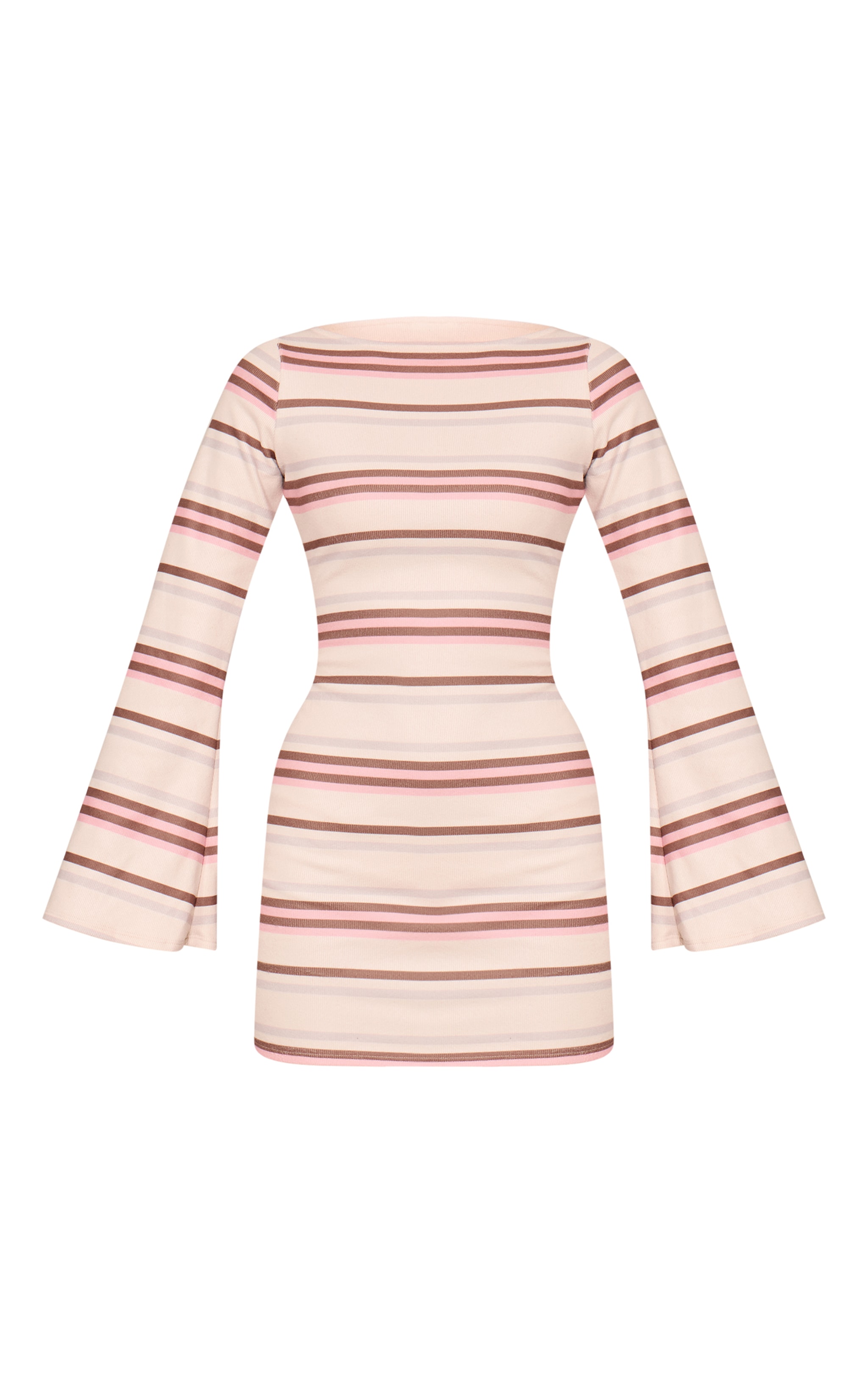 Pink Brushed Rib Striped Long Sleeve Mini Dress image 5