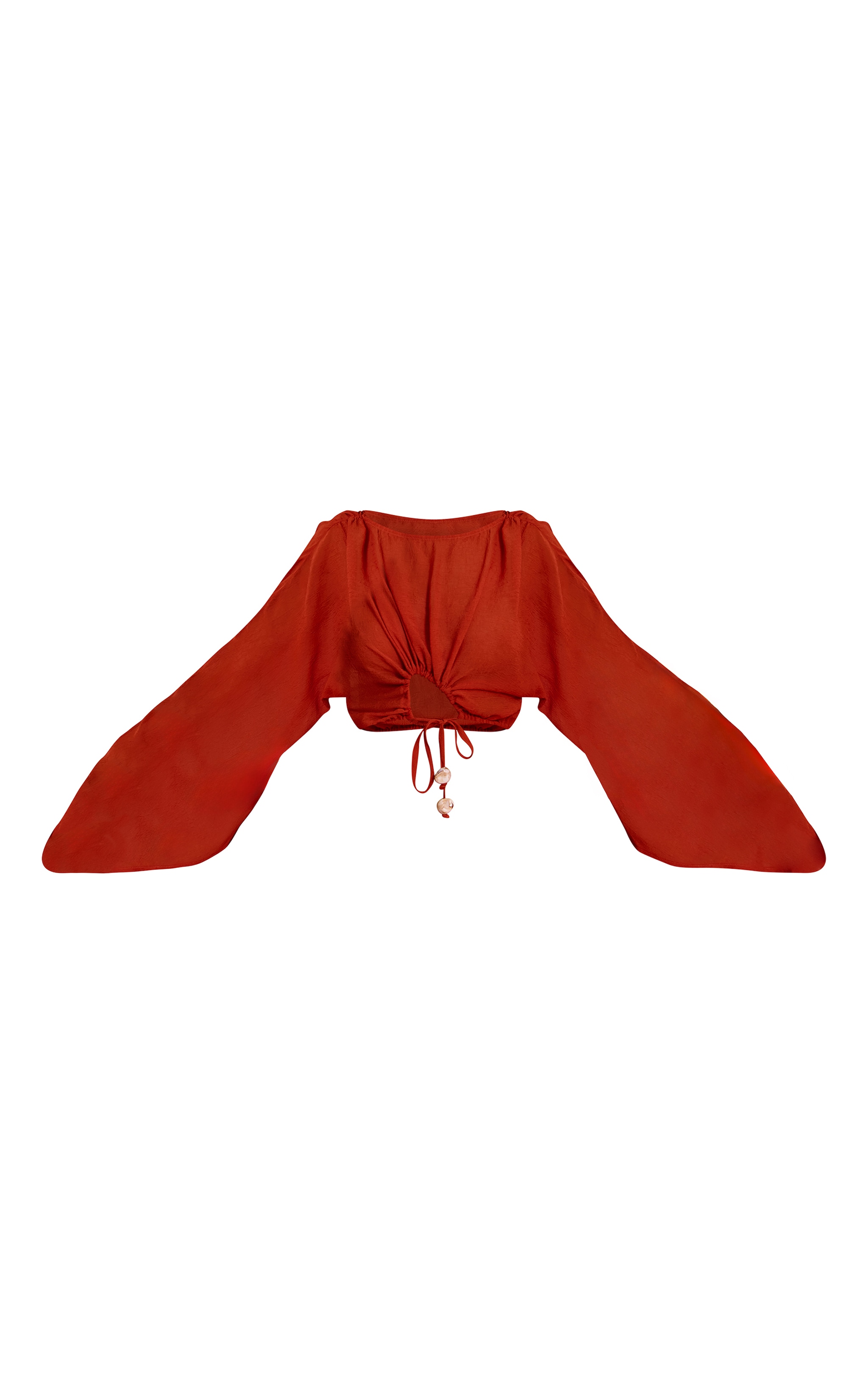 Top de plage en mousseline de soie texturée rouille à manches boho longues image 5
