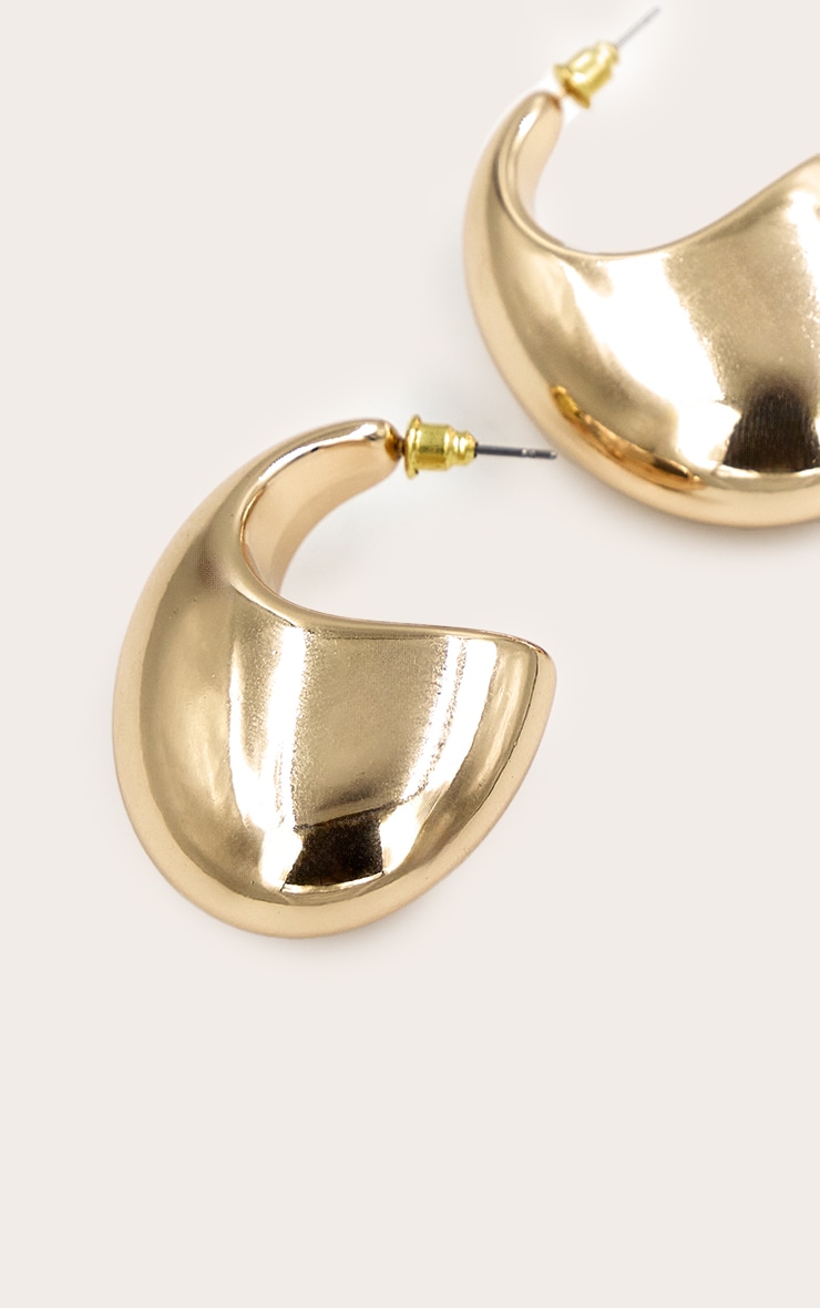 Boucles d'oreilles créoles épaisses plates lisses dorées image 3