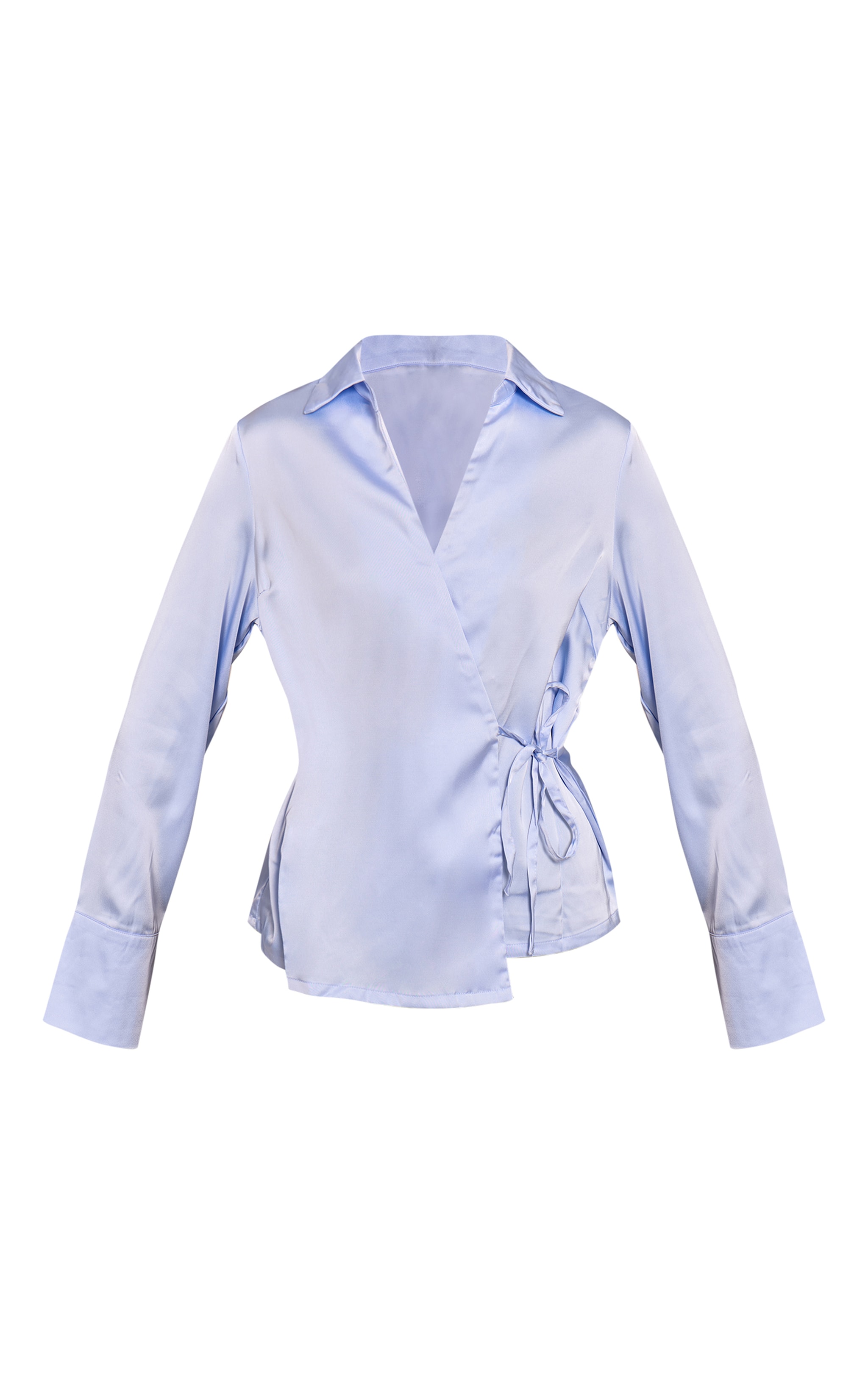 Blue Satin Tie Waist Detail Slouchy Shirt image 5