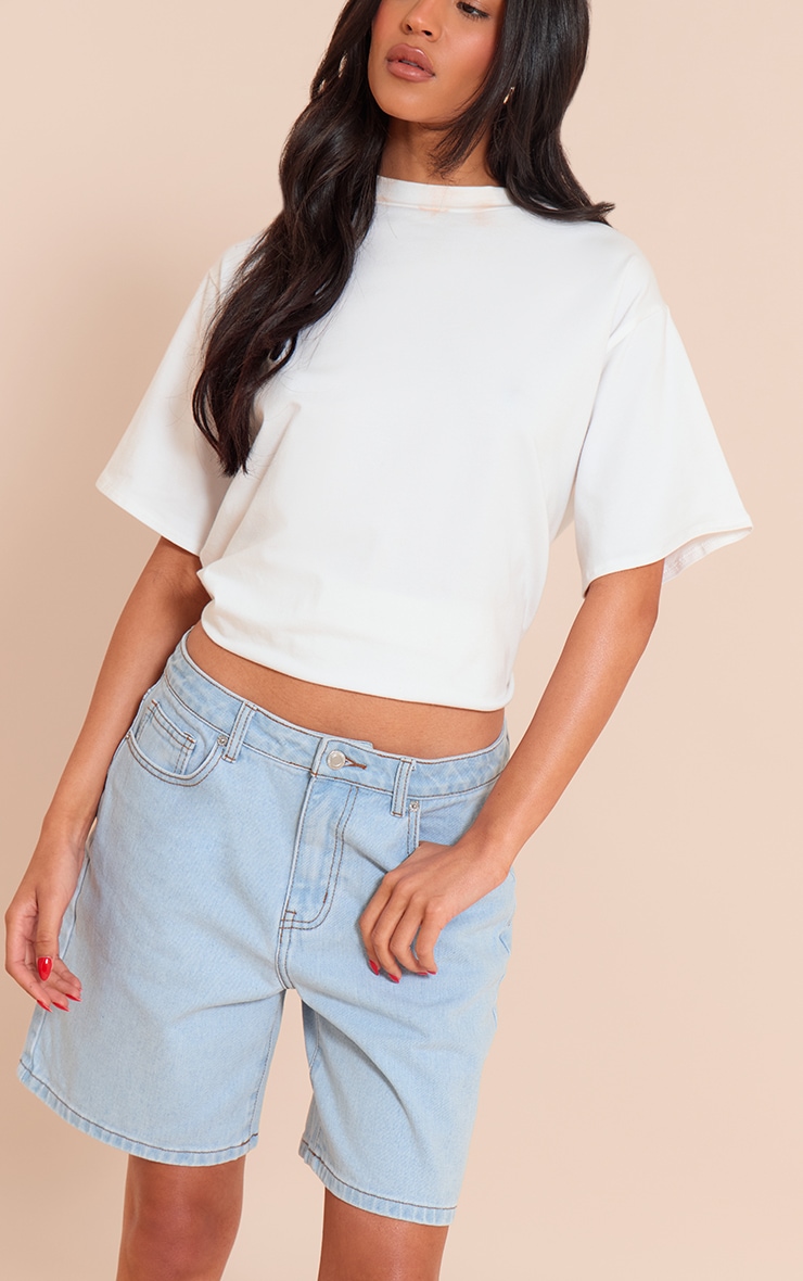 Tall Light Blue Mid Rise Relaxed Boyfriend Shorts image 5
