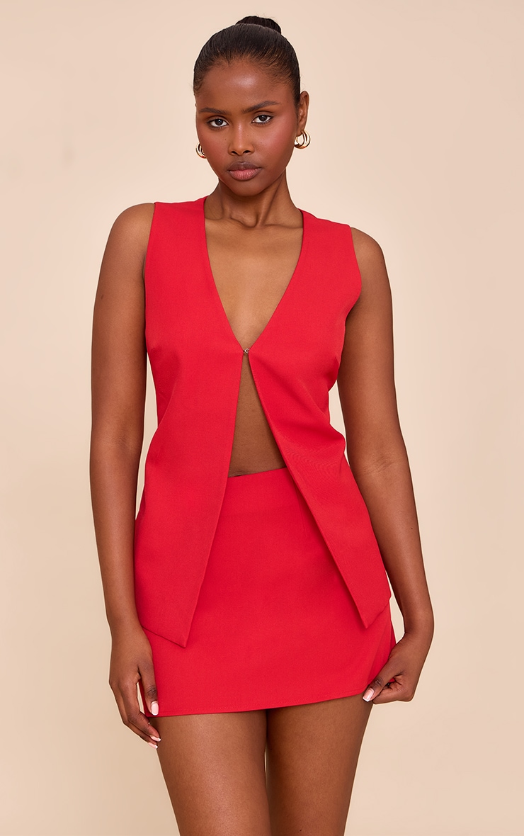 Gilet de tailleur tissé rouge tomate à agrafe et oeillet image 1