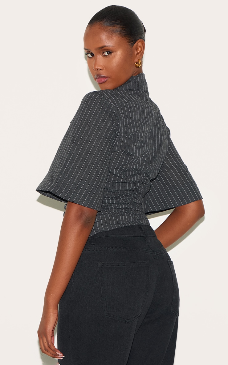 Charcoal Pinstripe Fitted Boxy Sleeve Shirt image 2