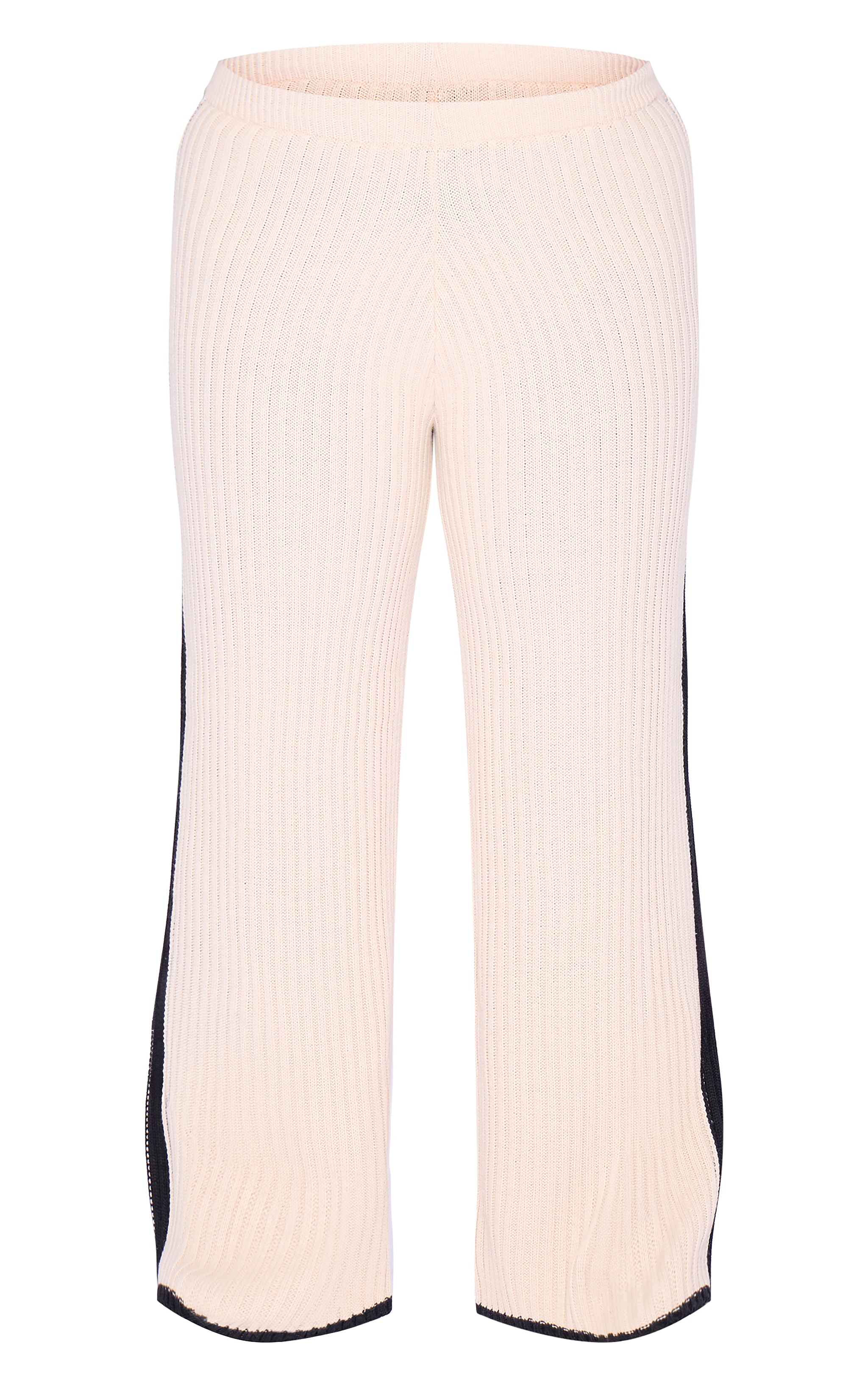 Plus Cream Contrast Stitch Wide Leg Trousers image 5