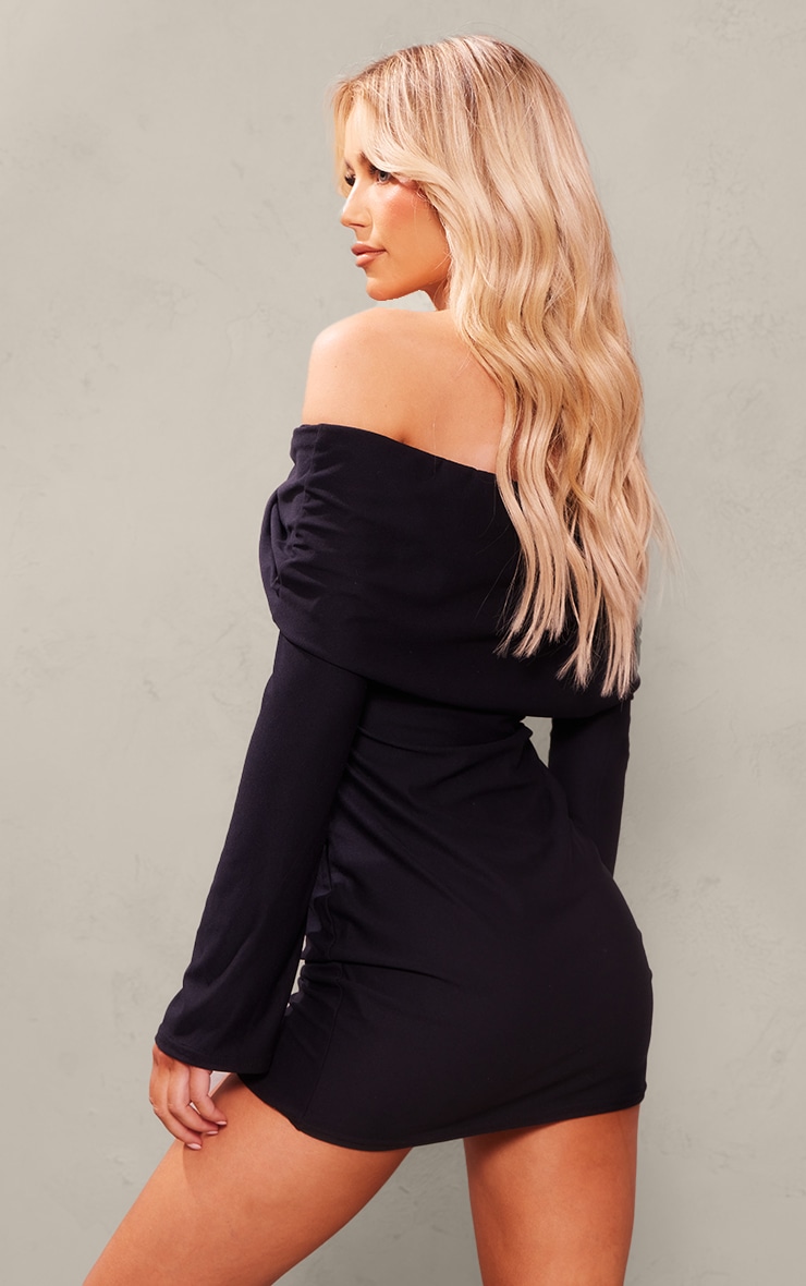 Black Soft Touch Twist Bardot Bodycon Dress image 2