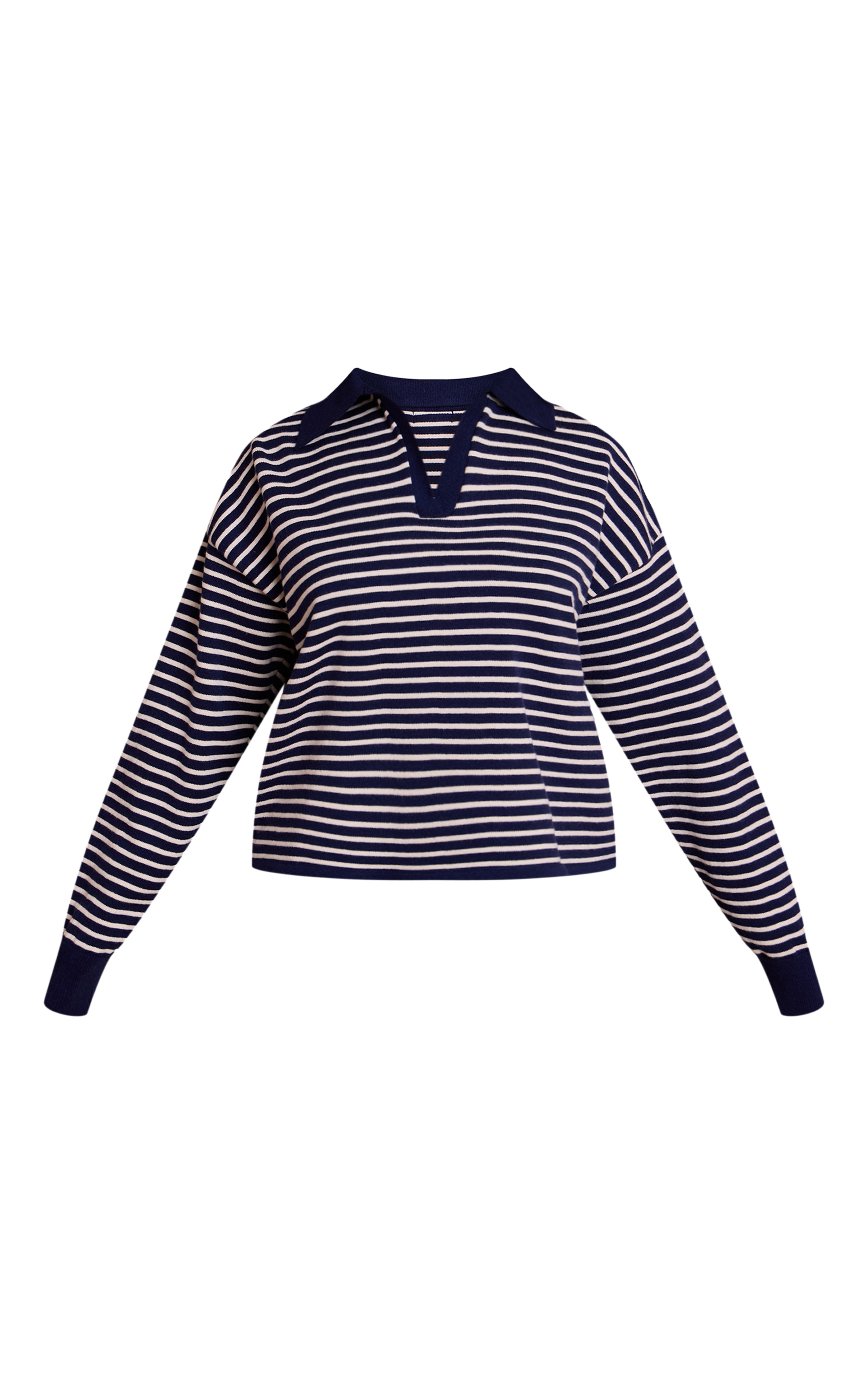 Petite Navy Striped Collar Knitted Sweater image 5