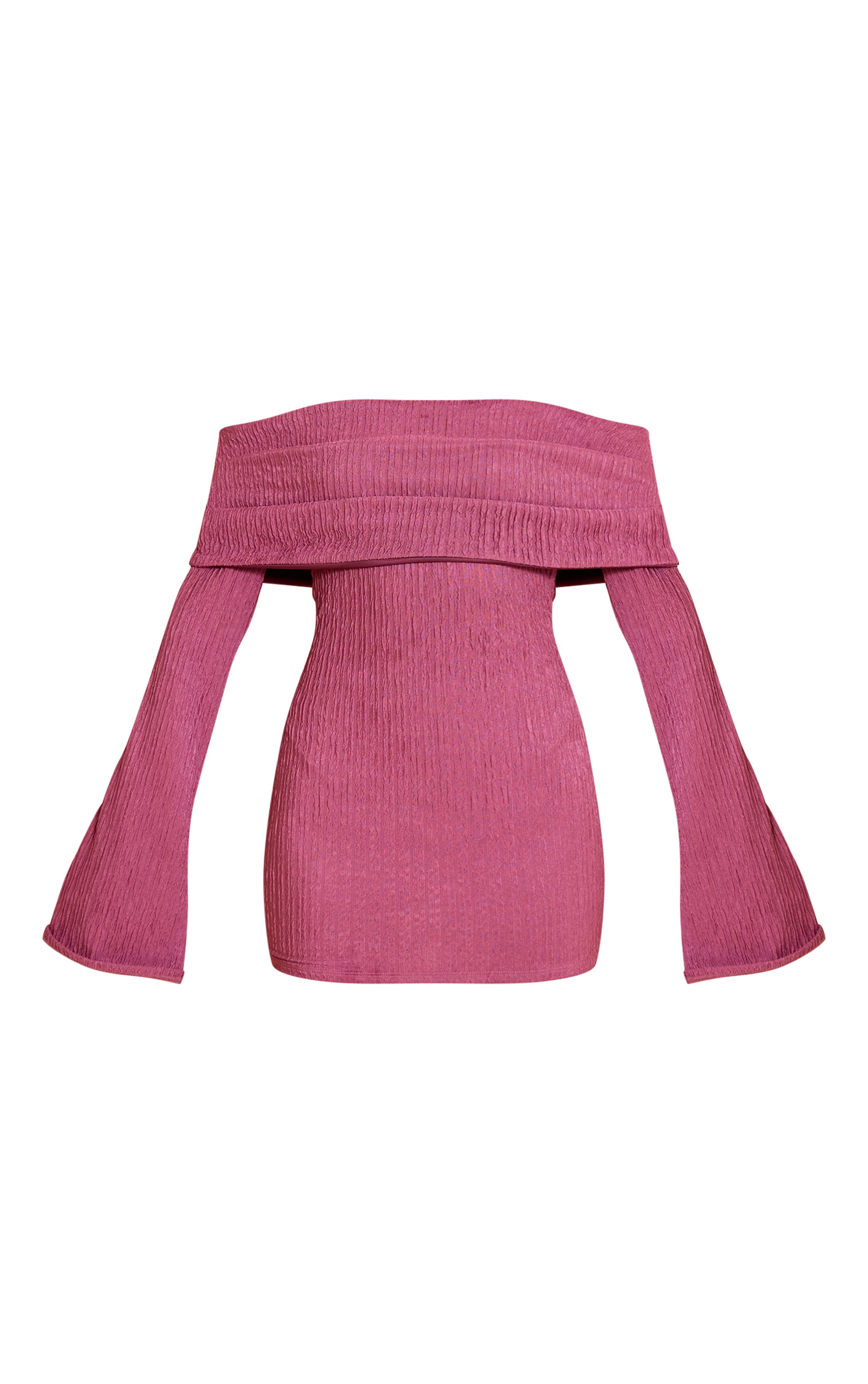 Mauve Textured Bardot Long Sleeve Bodycon Dress image 5