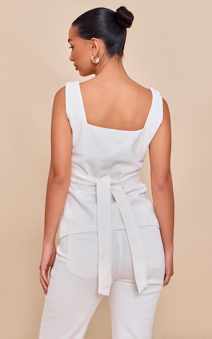 White Tie Back Covered Button Denim Top image 2